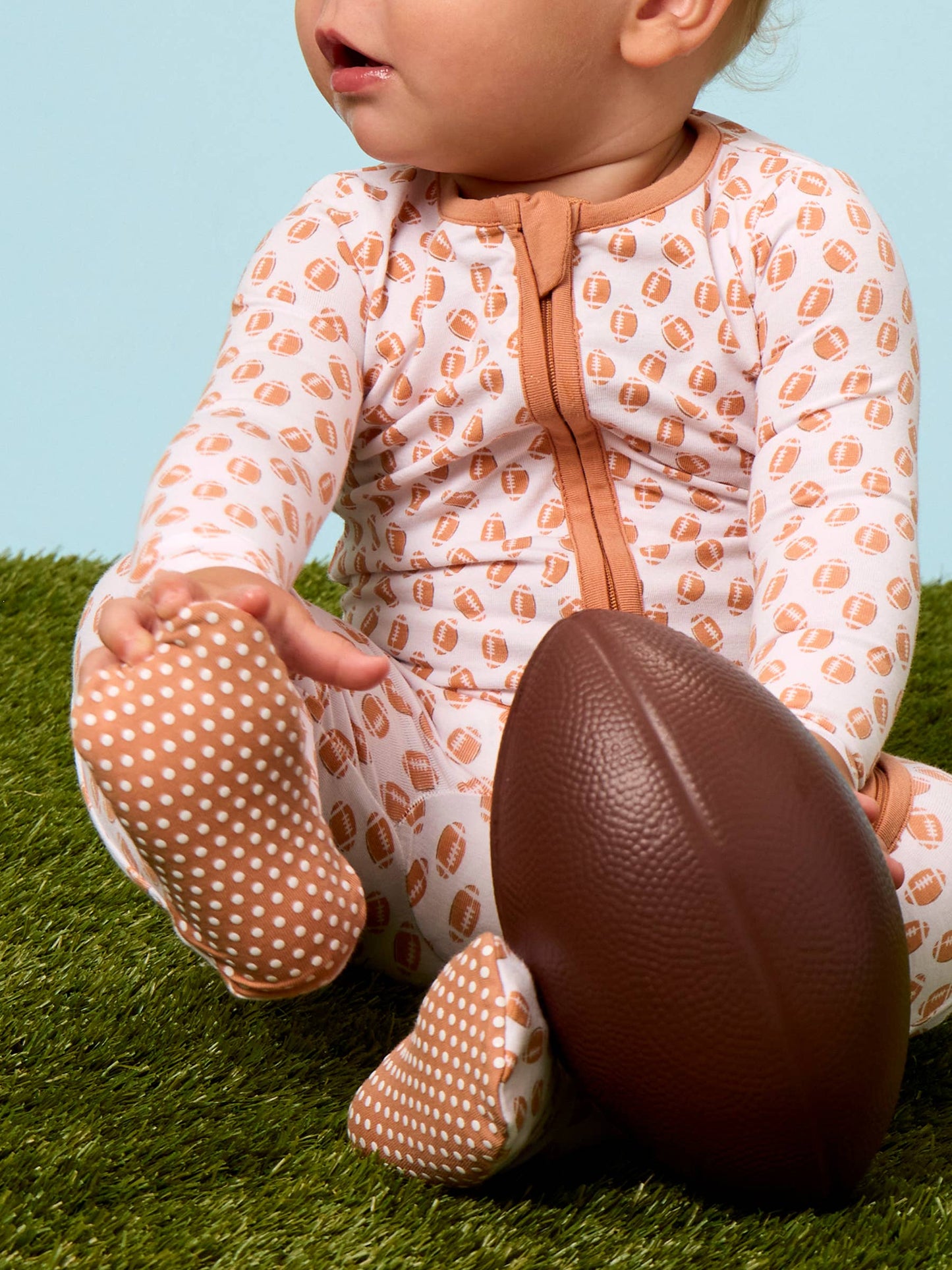 SoftSnooze™ Baby Cotton Modal Football Frenzy Footed One Piece Pajama