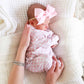 Peter Pan Collar Ruffle Zipper Footie // Rosy Gingham