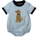 Striped baby romper with a dog applique