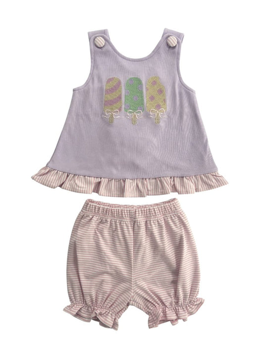 Purple Ruffle Top and Pink Stripe Shorts