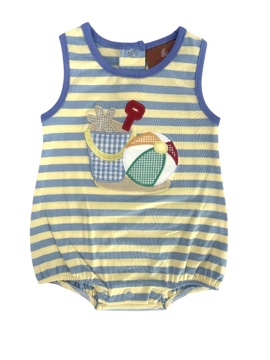 Striped baby romper with beach ball design