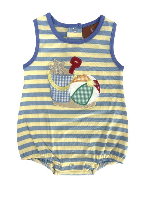 Striped baby romper with beach ball design