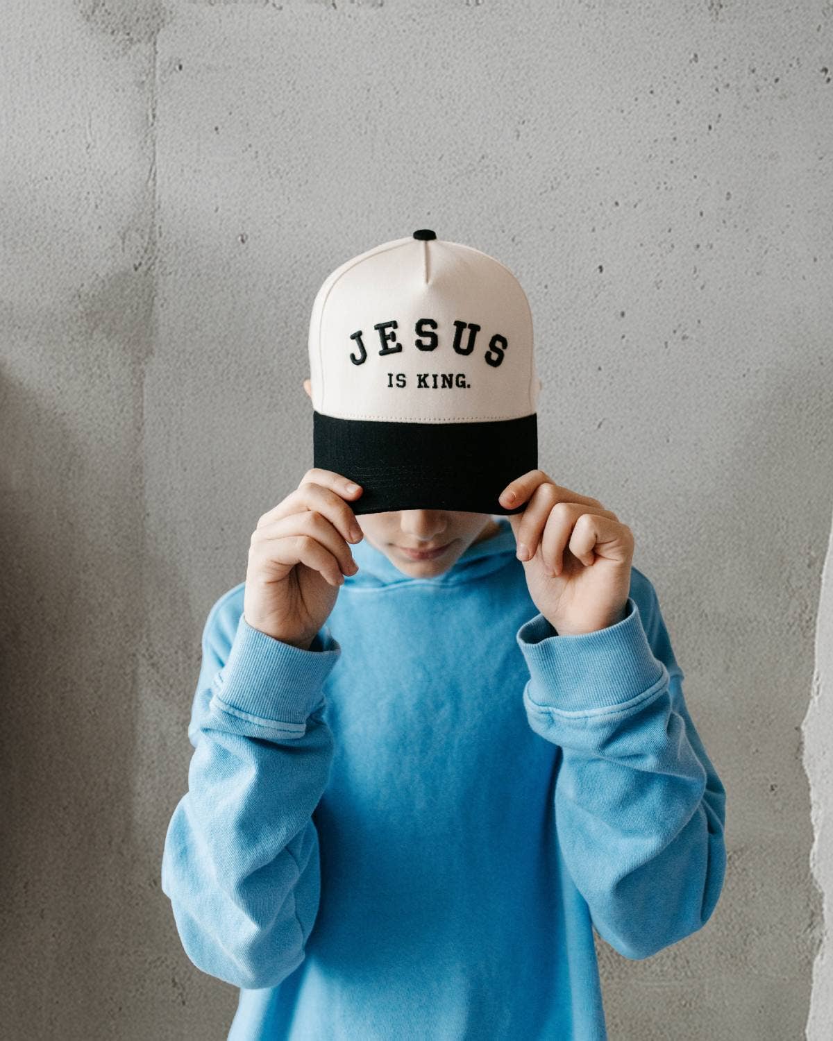 Jesus is King Christian KIDS Hat - Black & Off-White