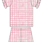 Pink and white checkered pajama set with ruffled sleeves and shorts 