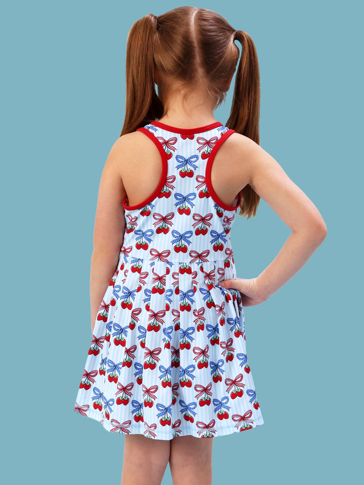 Girls Berries & Bows Pleated Skirt Active Dress & Bike Short Set