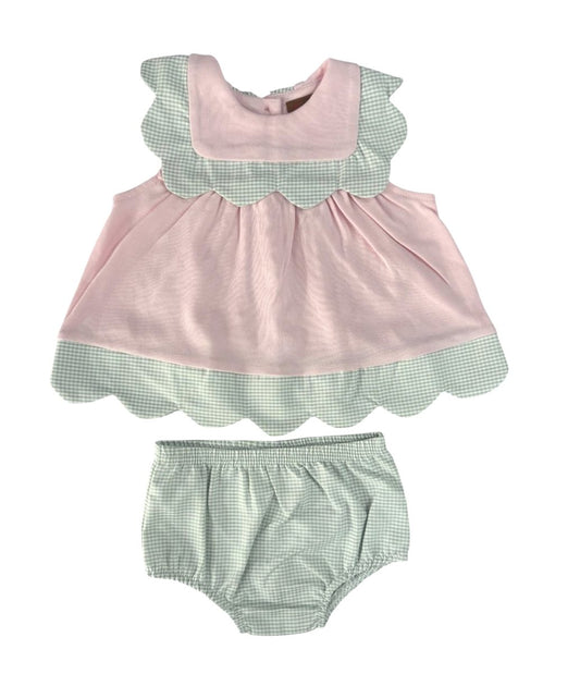 Pink and green checkered baby dress with matching bloomers 