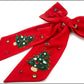 Red Hair Bow with Seed Bead Green Christmas Tree