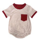 Striped baby romper with red accents 