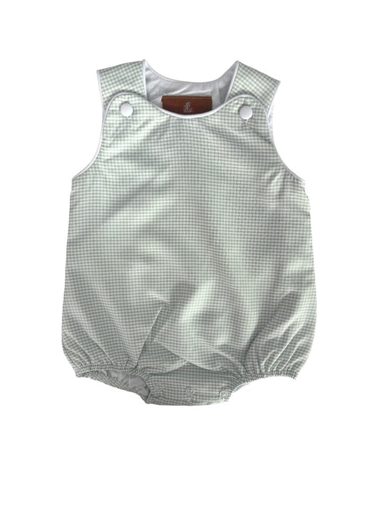Green checkered baby romper with buttons