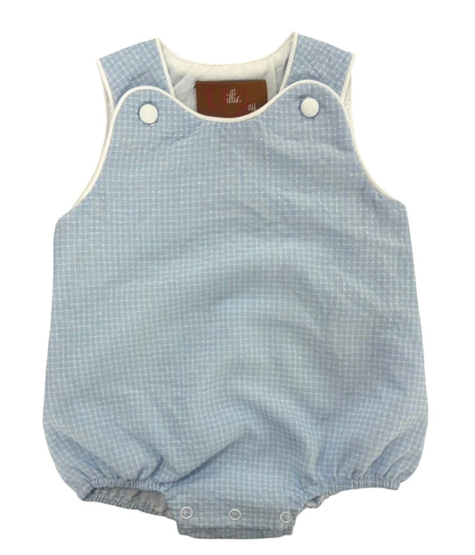Blue checkered baby romper with white buttons 