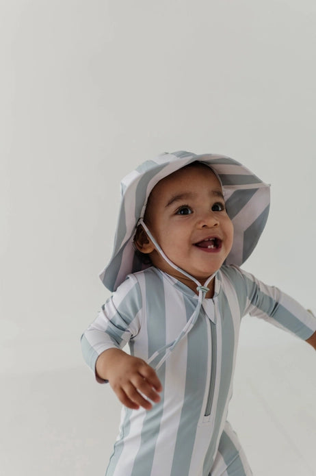 Aqua Grey Stripe Sun Hat