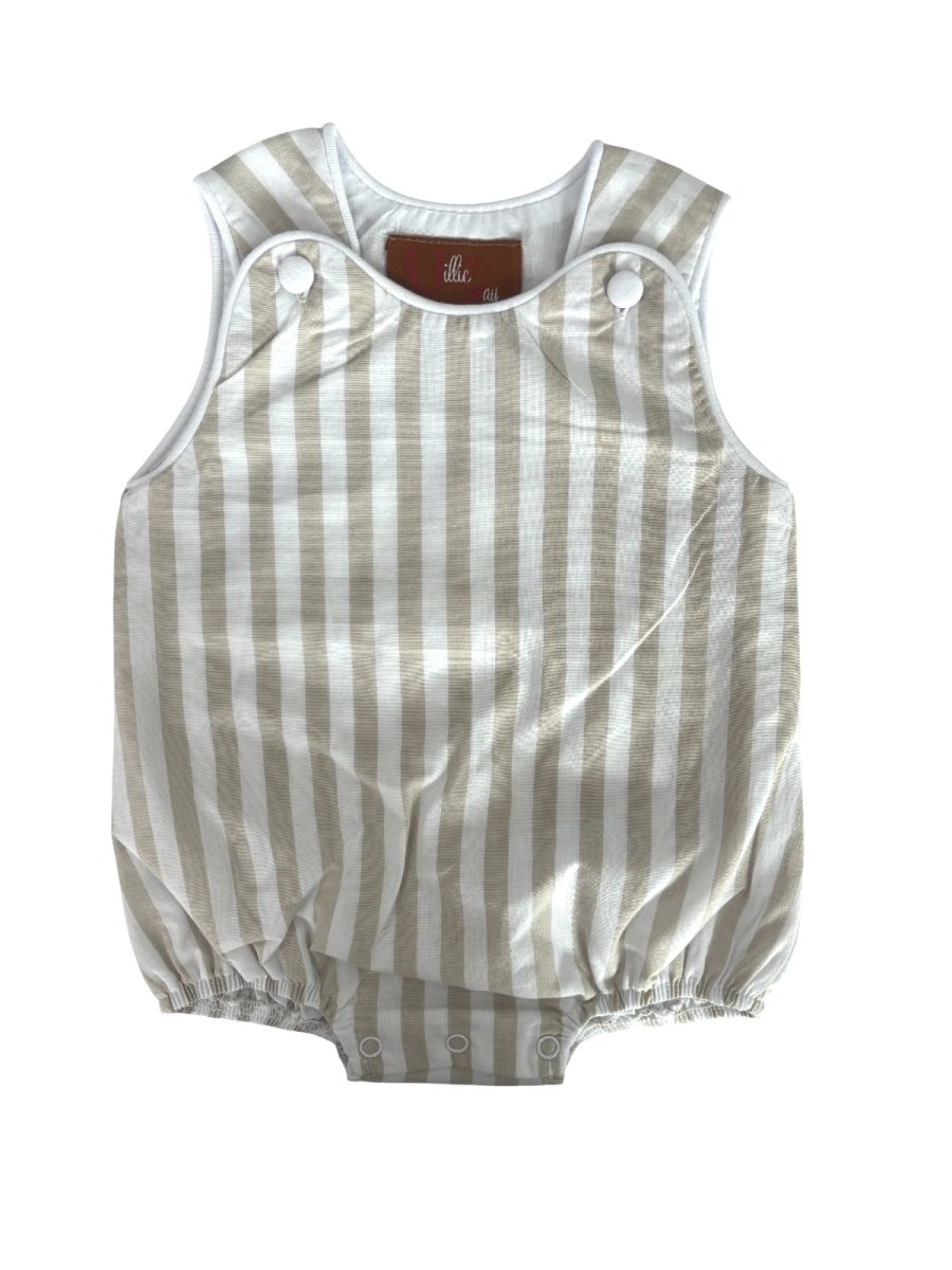 tan Striped baby romper with button details
