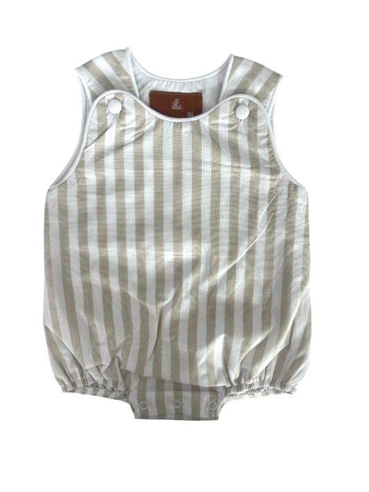 tan Striped baby romper with button details