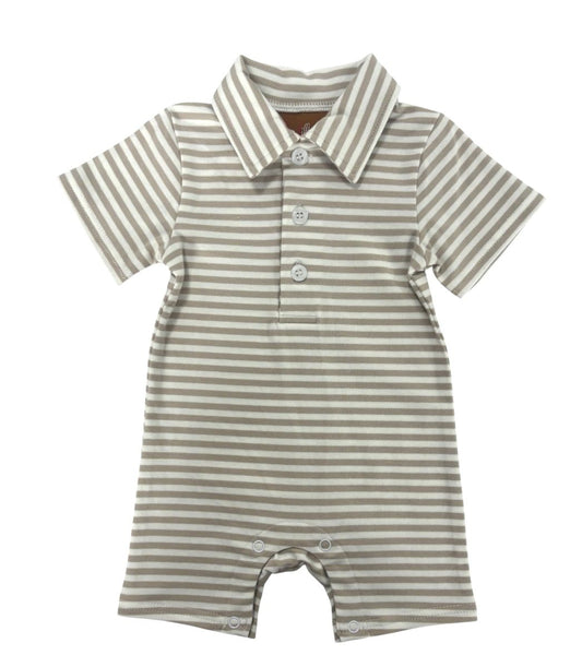 Khaki & White stripe romper with collar detail