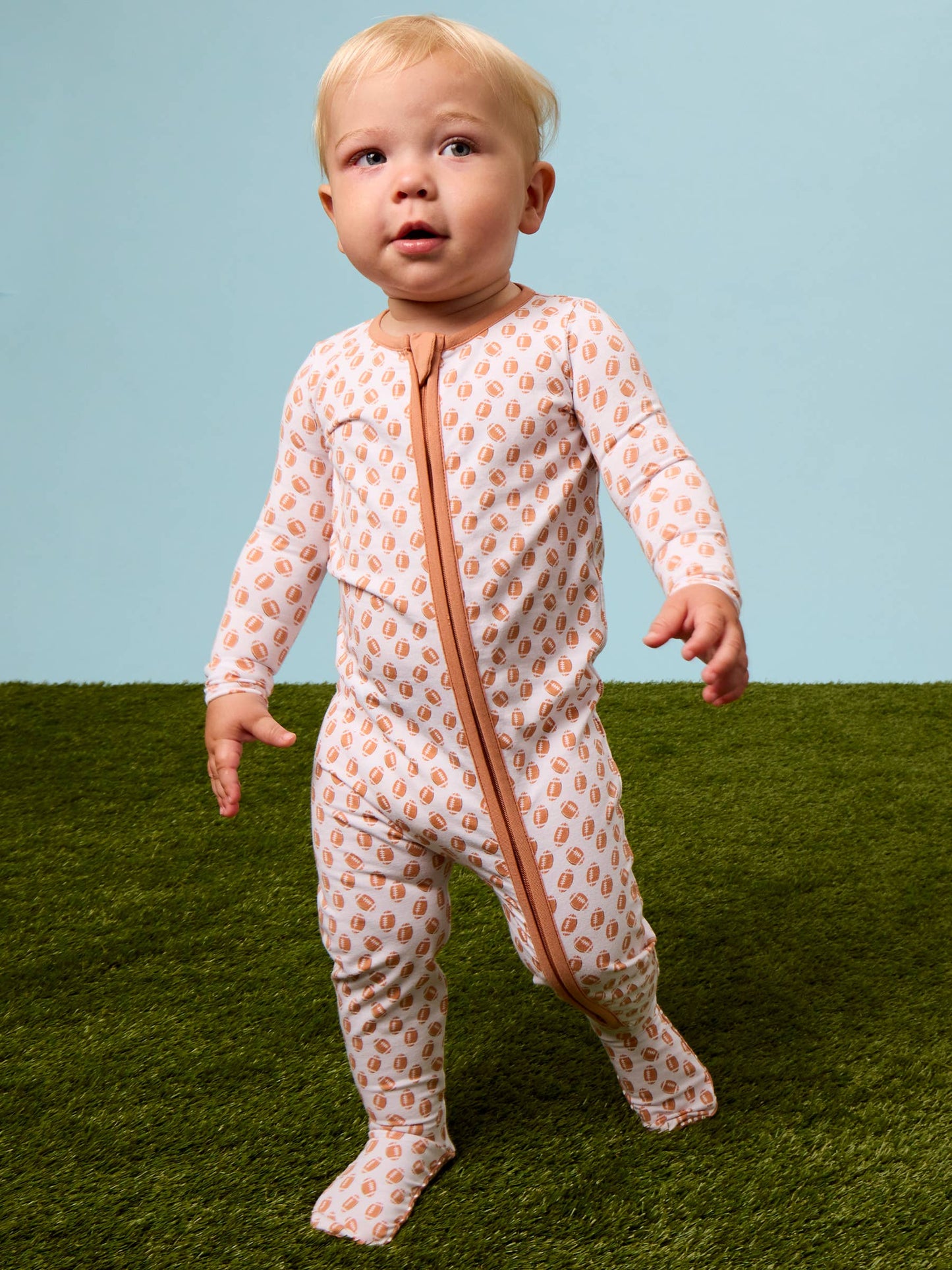 SoftSnooze™ Baby Cotton Modal Football Frenzy Footed One Piece Pajama