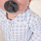 Peter Pan Collar Zipper Footie | Dusty Blue Gingham (Wholesale)