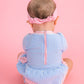 Baby Girls Periwinkle Blue Seersucker Long Sleeve One Piece Bow Peplum Rash Guard Swimsuit with Signature Rear Ruffles