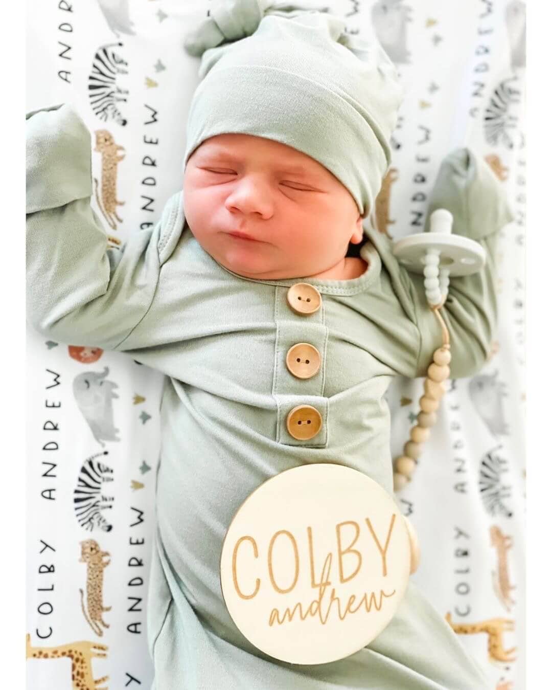 Bamboo Baby Knot Gown & Hat // Solid Moss