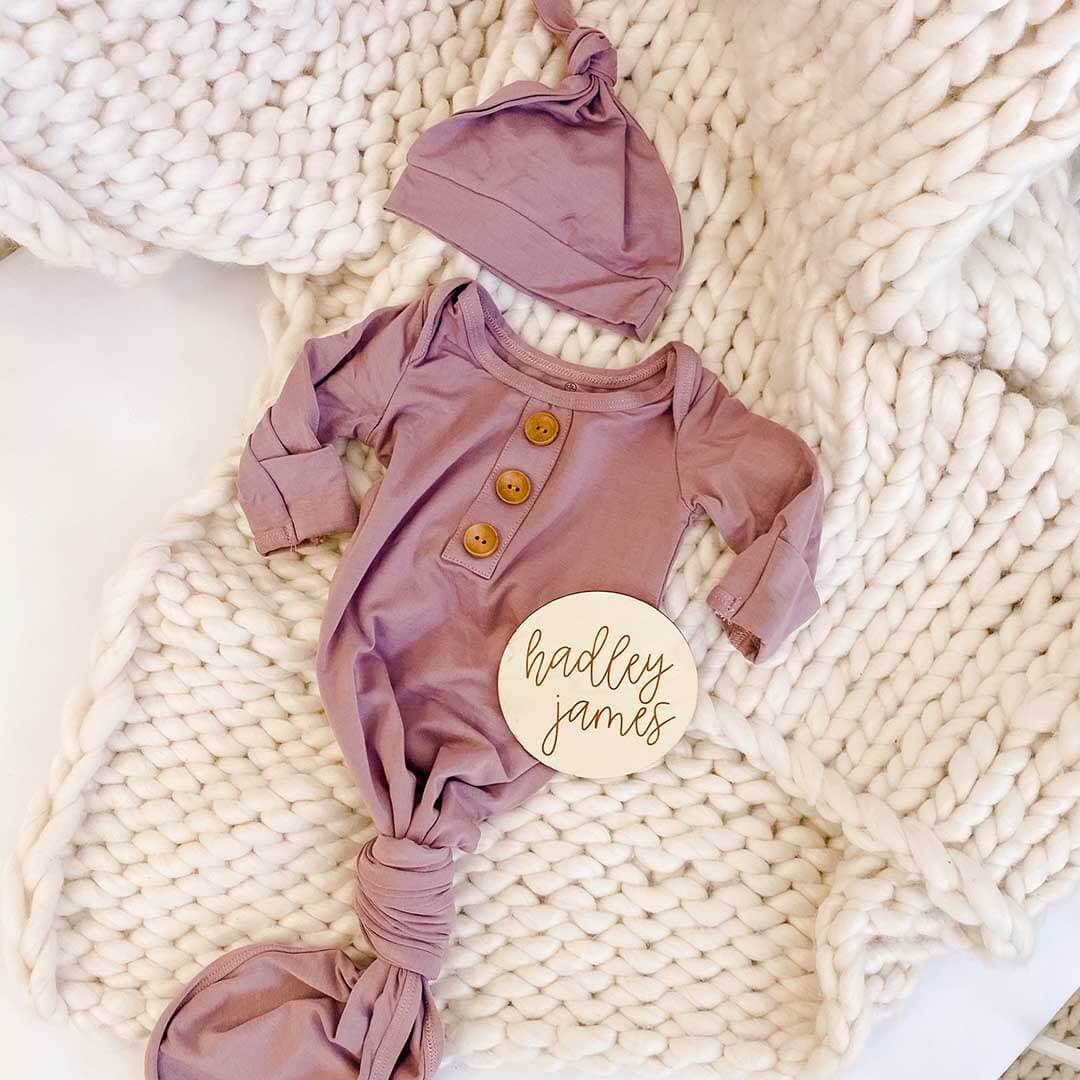 Purple Baby gown and hat set 