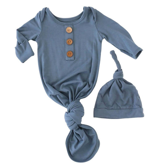 Blue baby gown with buttons and matching hat 