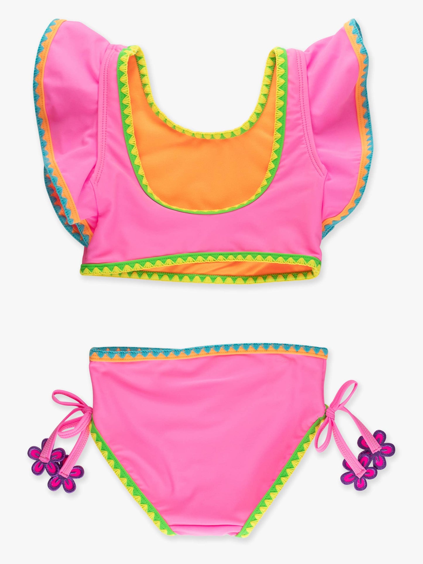 Girls Neon Pink Crochet Detail Butterfly Tankini 2-Piece Swimsuit