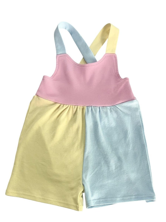 Color Block Short Romper with Criss Cross Back