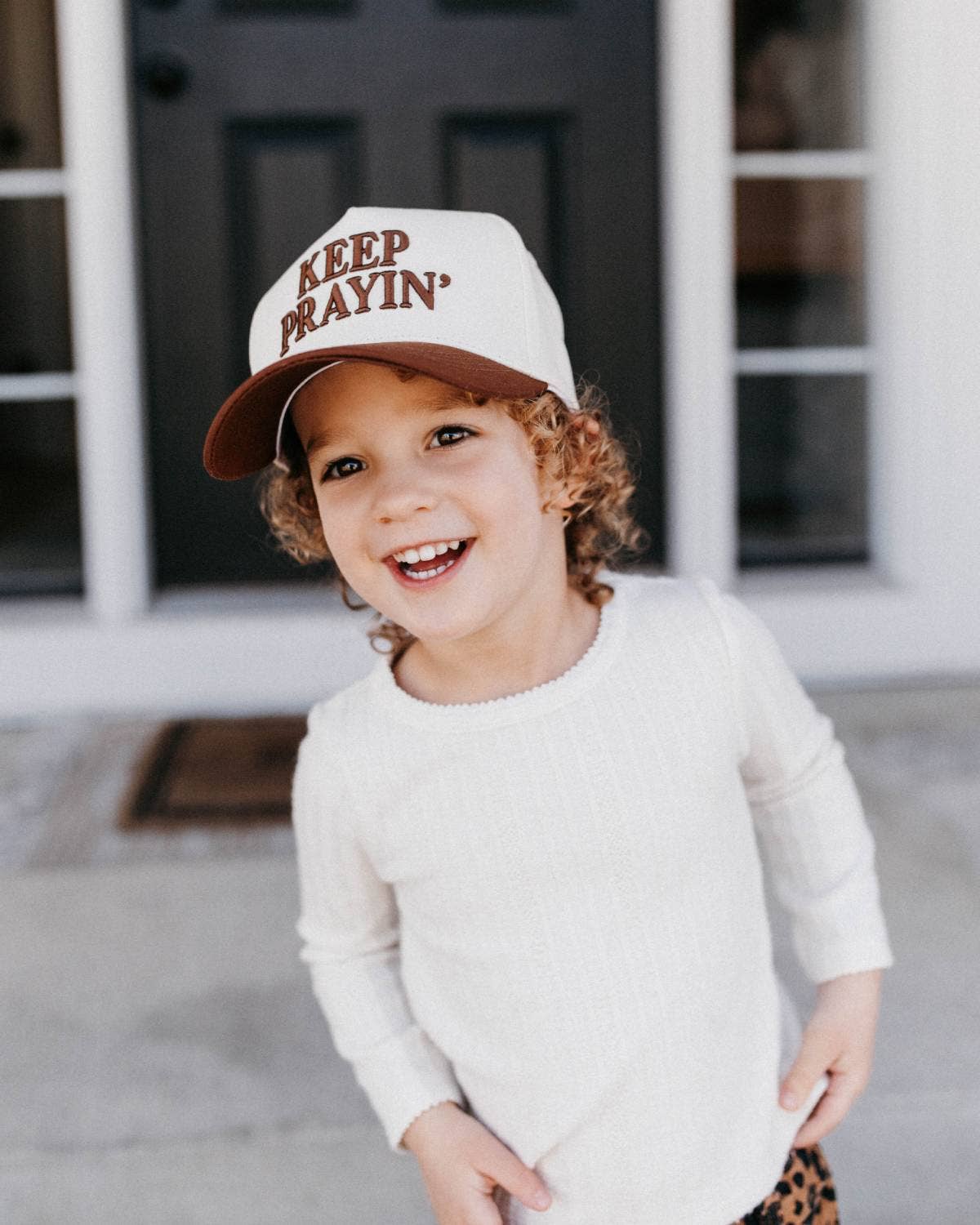 Keep Prayin' Christian KIDS Hat - Brown & Off-White