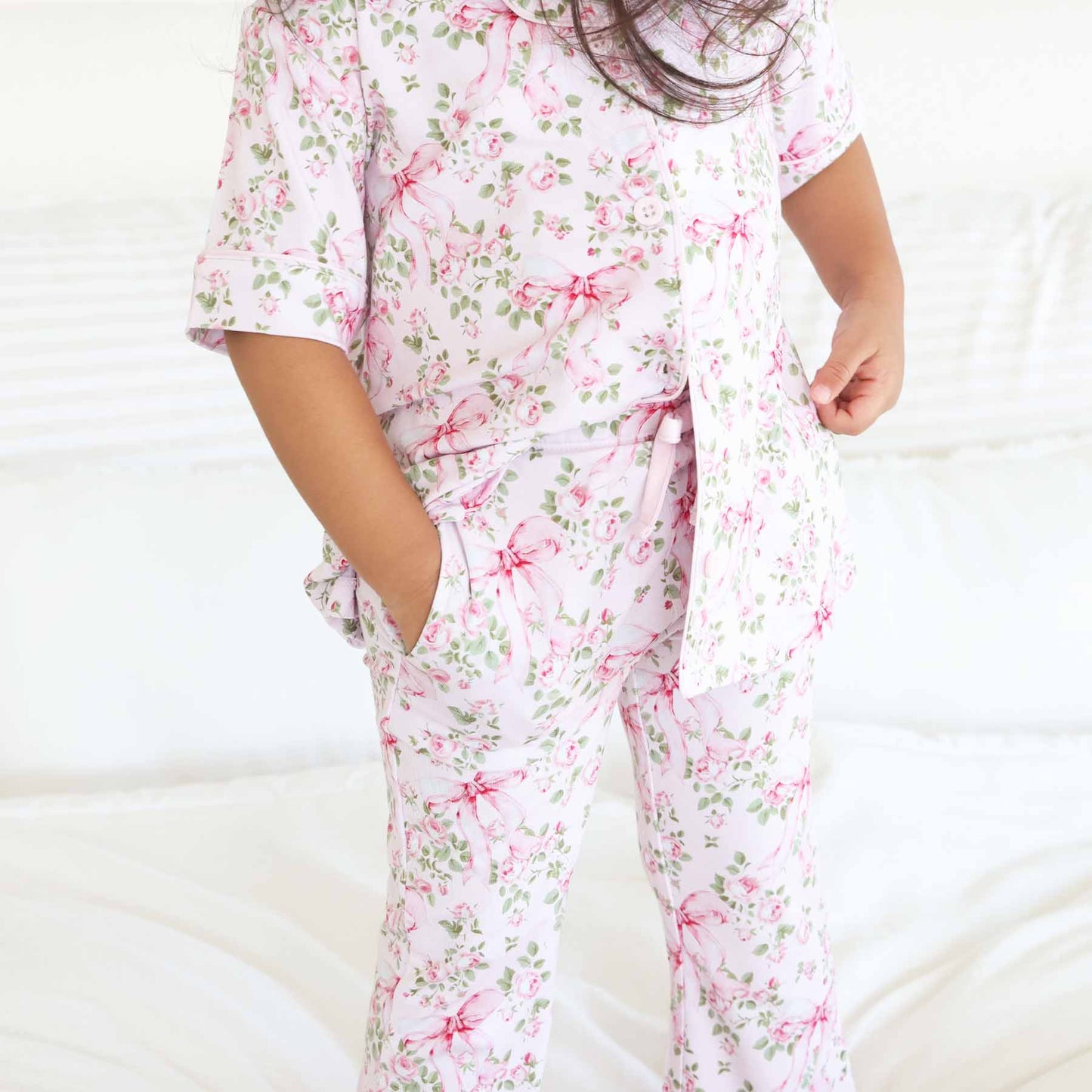 Girl's Two Piece Flare Lounge Set | Bows in Bloom