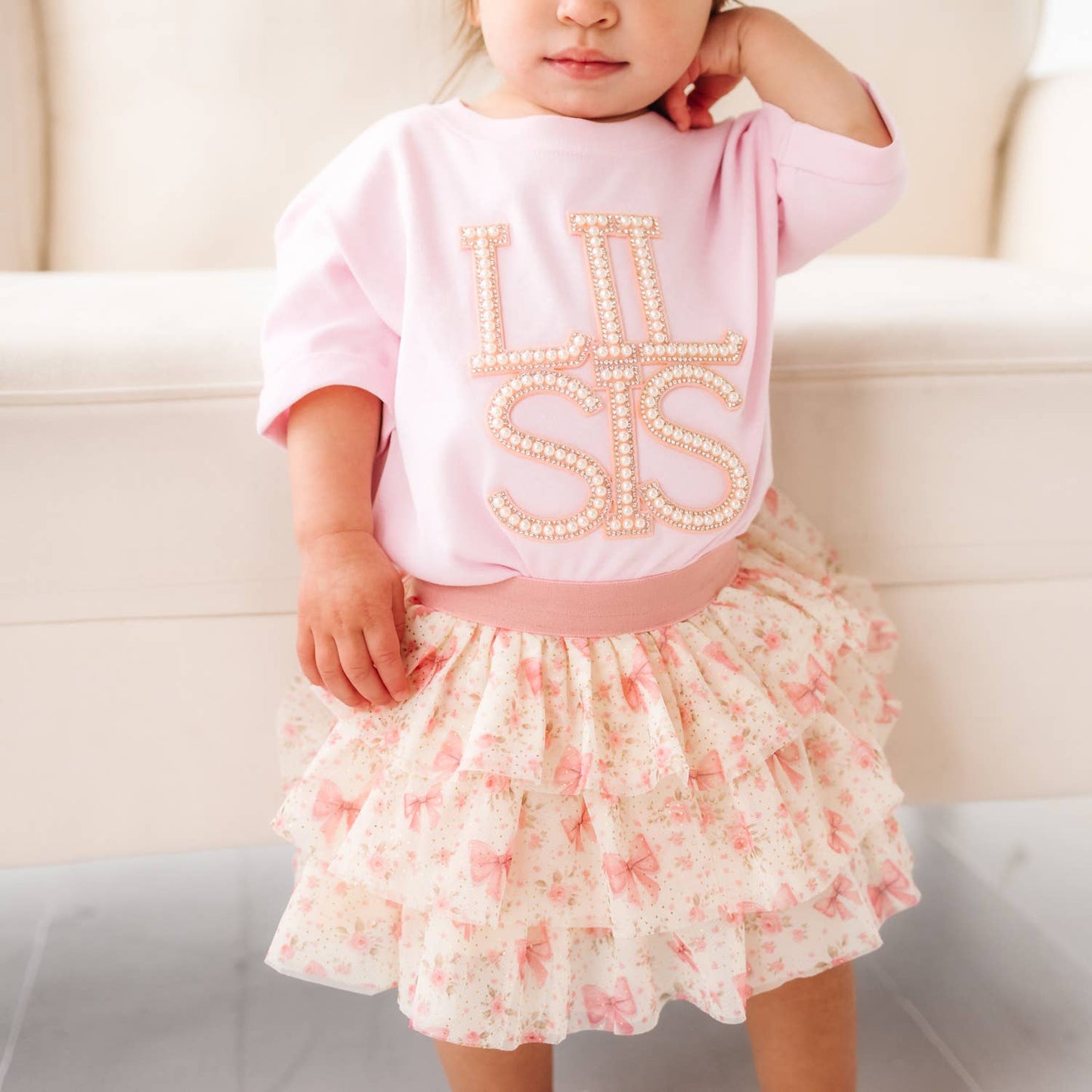 Lil Sis Pearl Patch Short Sleeve Romper - Family Fun