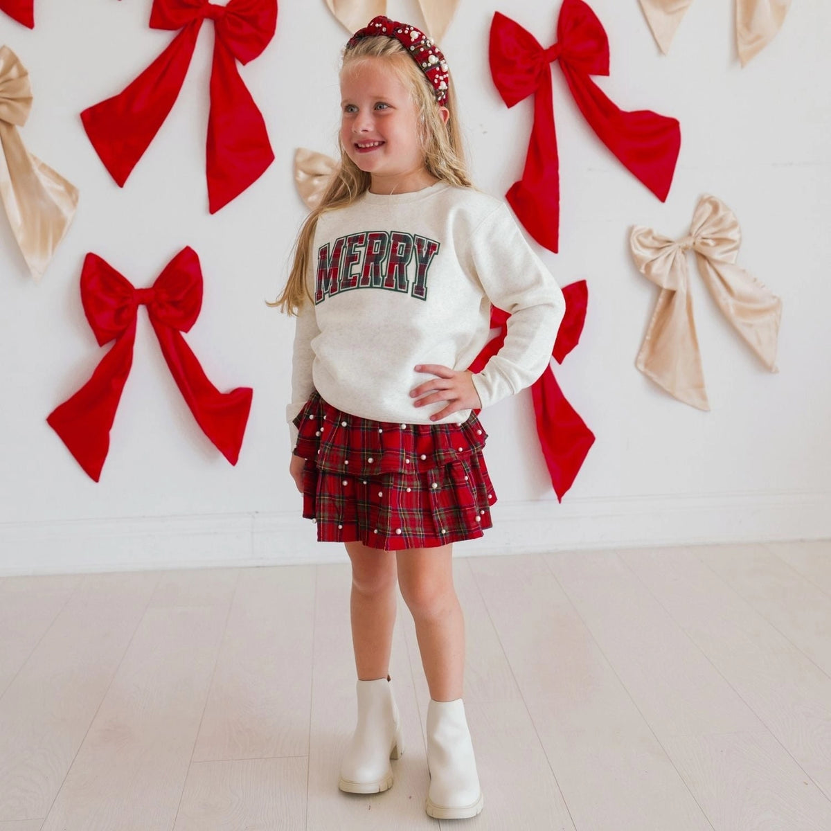 Christmas Tartan Pearl Headband