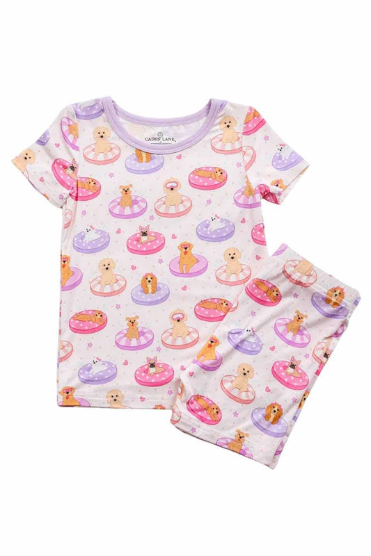 Two Piece Short Pajama Set | Poolside Pups Pink
