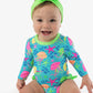 Baby Girls Neon Jelly Time Long Sleeve One Piece Rash Guard Swimsuit with Signature Rear Ruffles