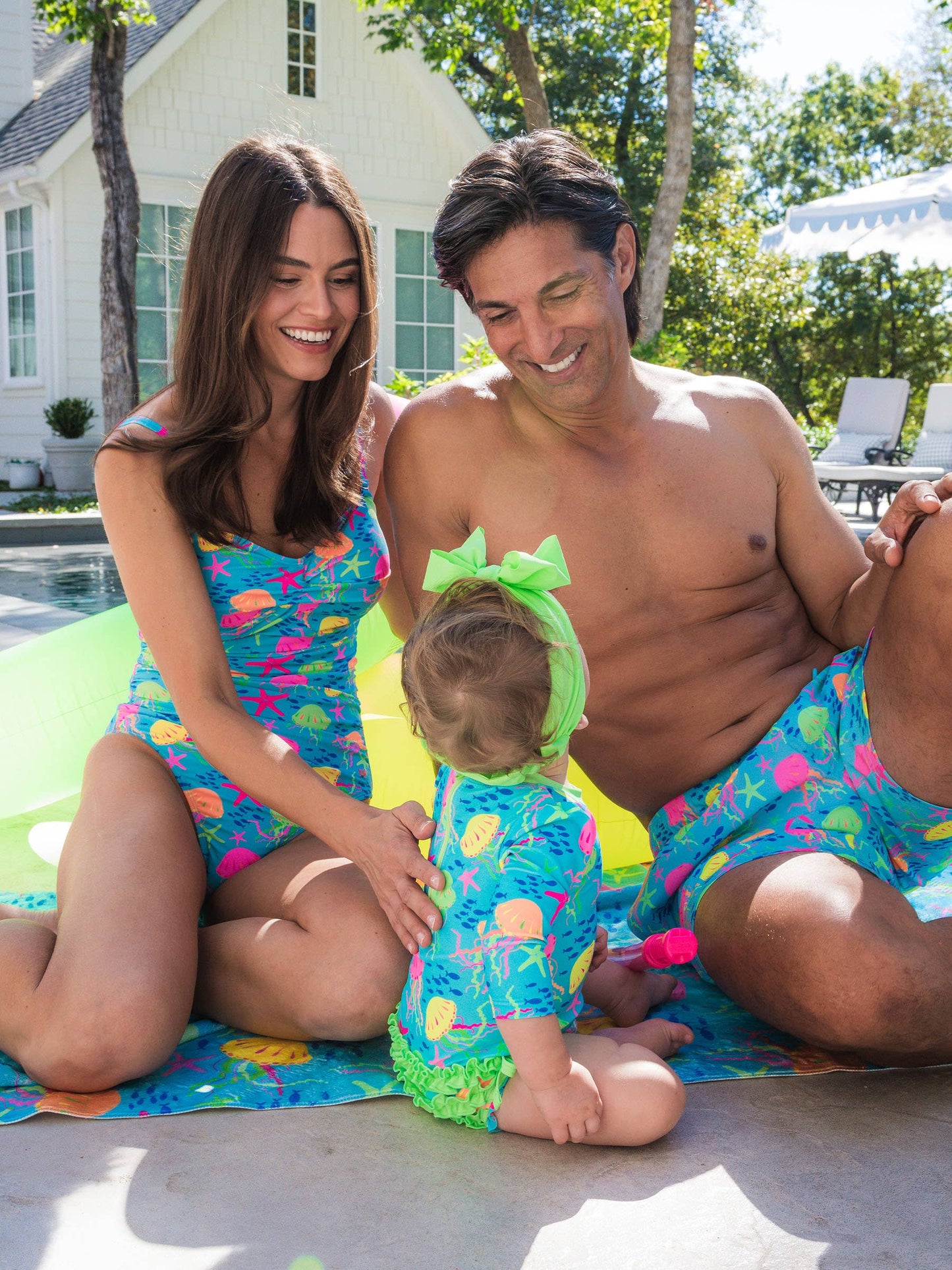 Baby Girls Neon Jelly Time Long Sleeve One Piece Rash Guard Swimsuit with Signature Rear Ruffles