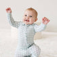 Peter Pan Collar Zipper Footie // Moss Gingham