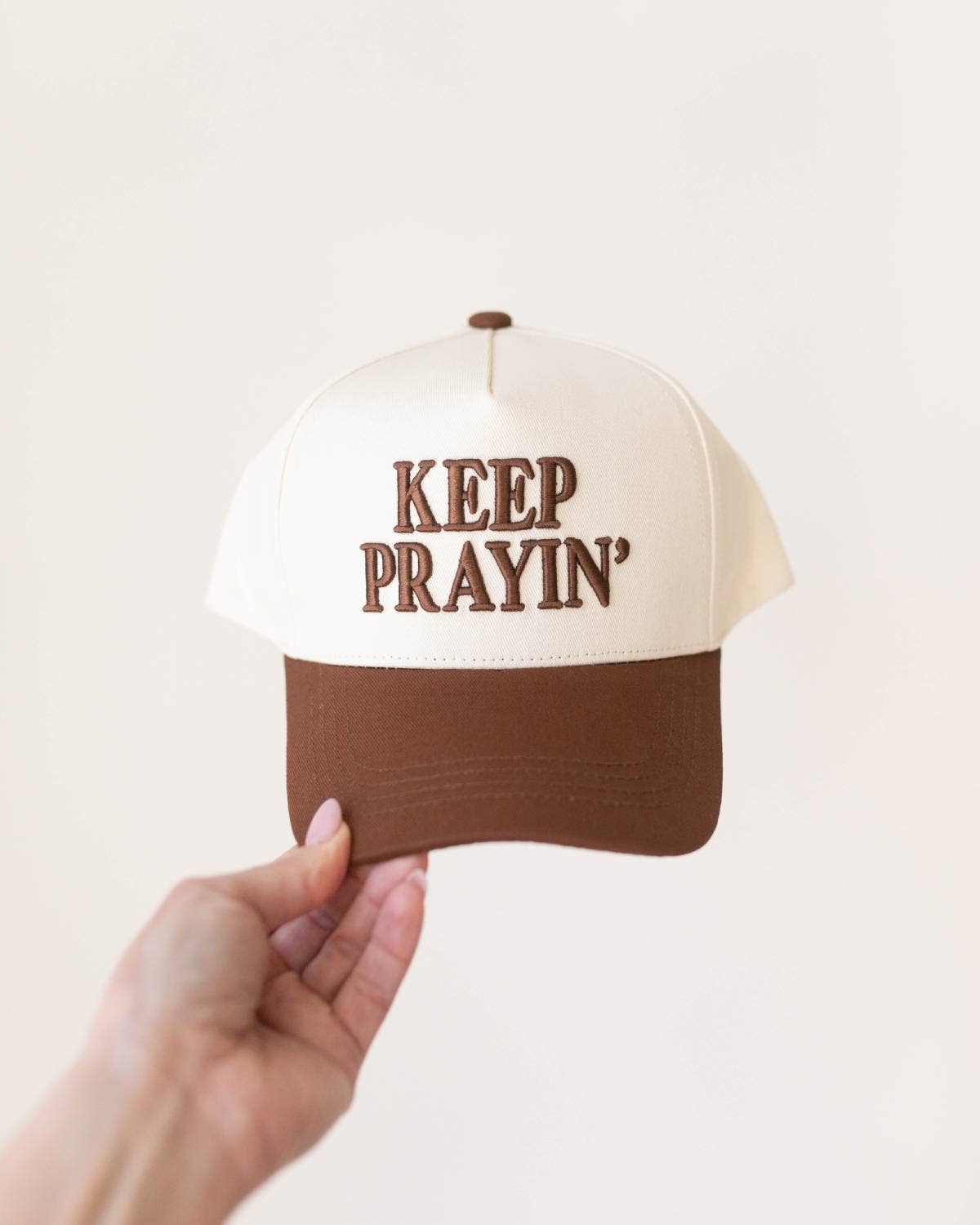 Keep Prayin' Christian KIDS Hat - Brown & Off-White