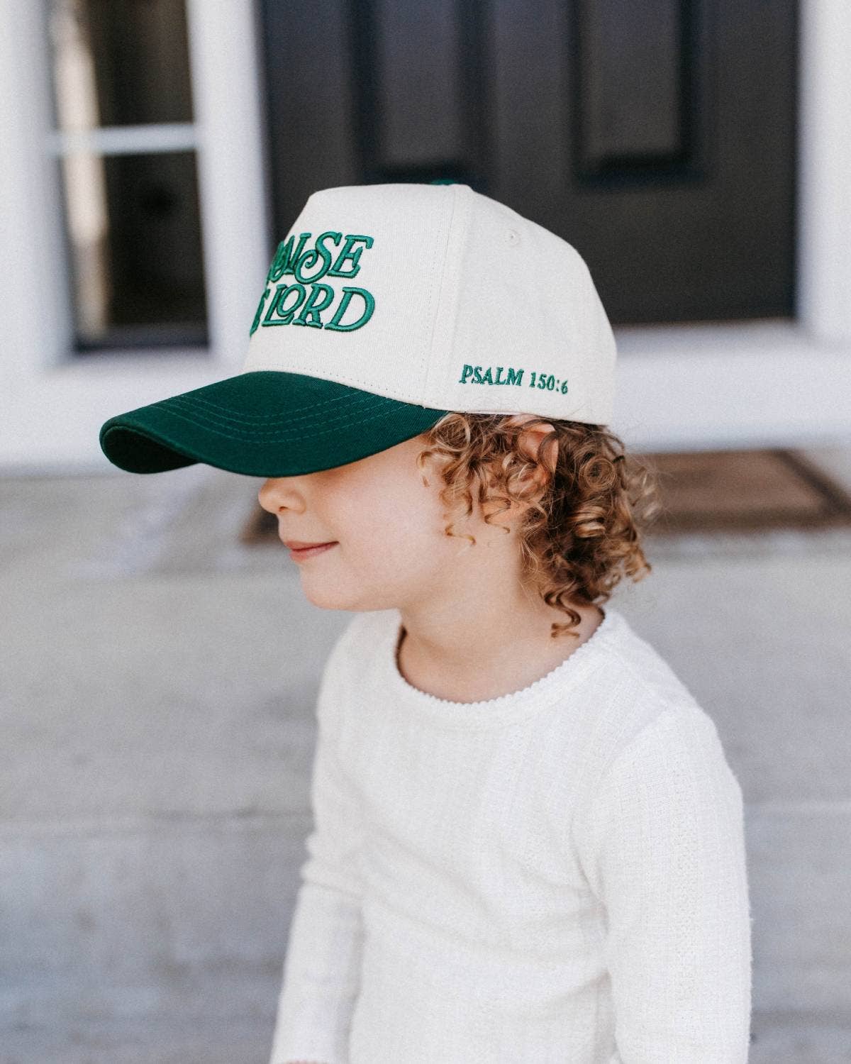 Praise the Lord Christian KIDS Hat - Dark Green & Off-White