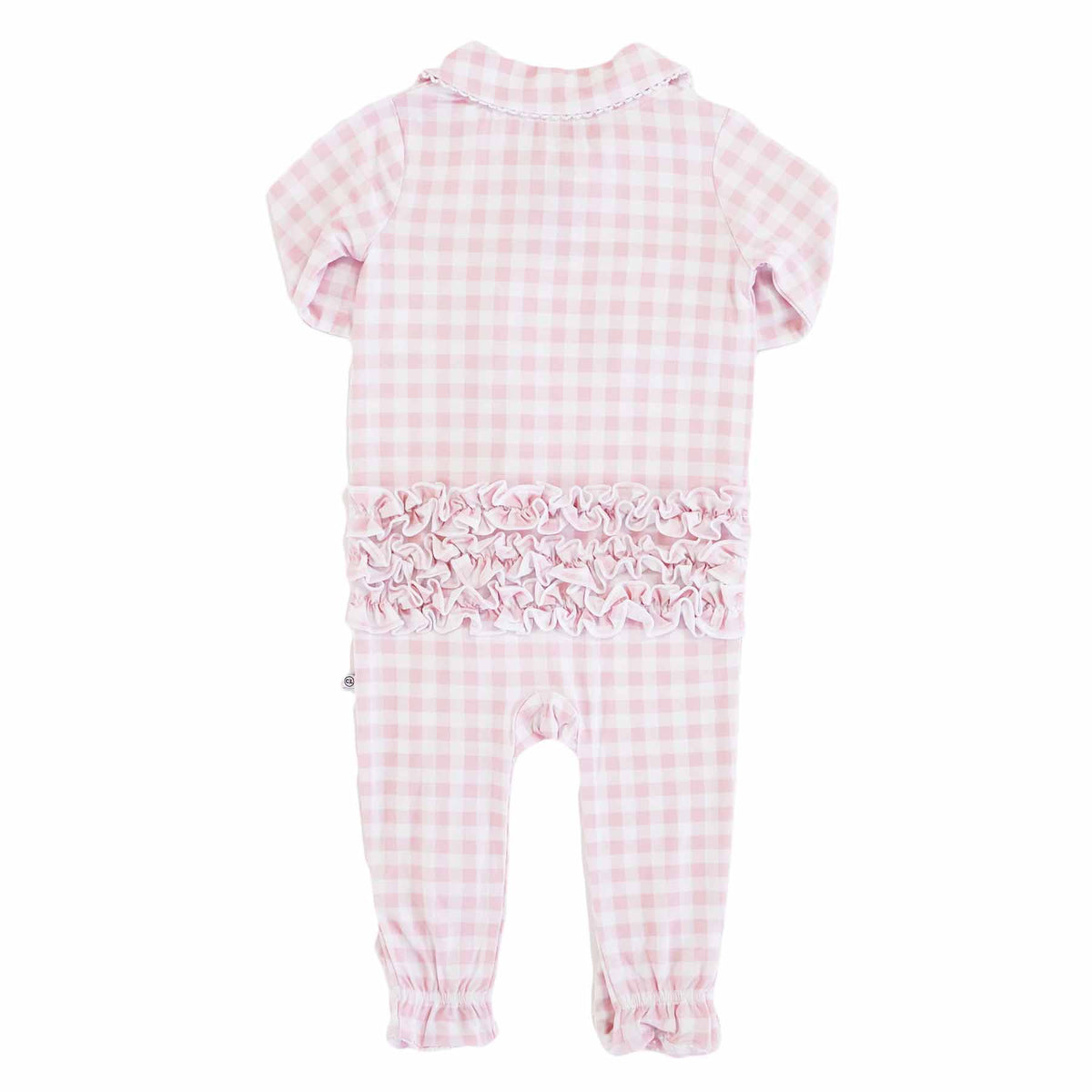 Peter Pan Collar Ruffle Zipper Footie // Rosy Gingham