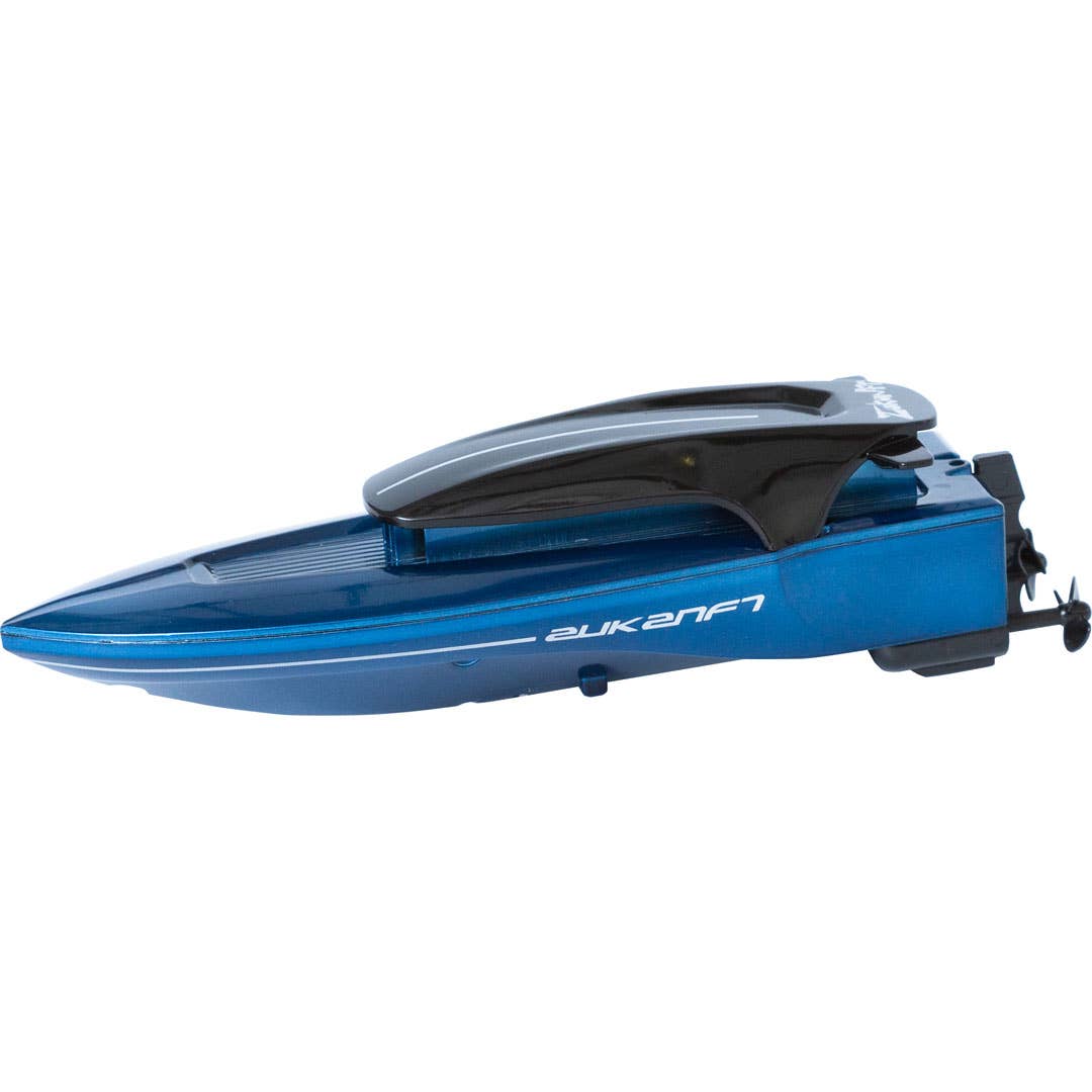 Blue and black remote control boat