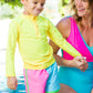 Boys Neon Color Block Dolphin Hem Swim Trunks