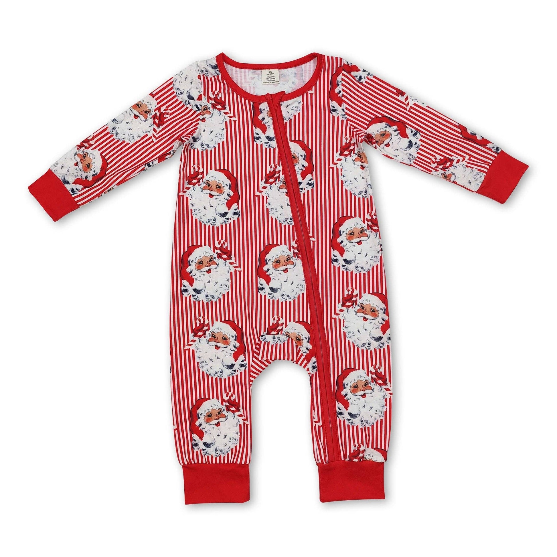 Red and white baby onesie with Santa Claus pattern