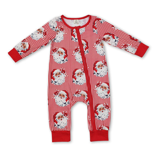 Red and white baby onesie with Santa Claus pattern