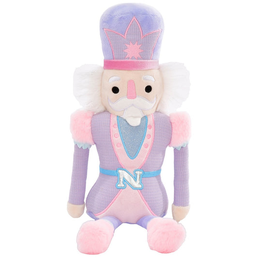 Nutcracker Plush with a purple outfit and pink accents