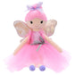 Plush fairy doll with pink dress, wings, and bow