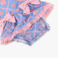 Baby Girls Tropical Trellis Long Sleeve One Piece Bow Peplum Rash Guard Swimsuit with Signature Rear Ruffles