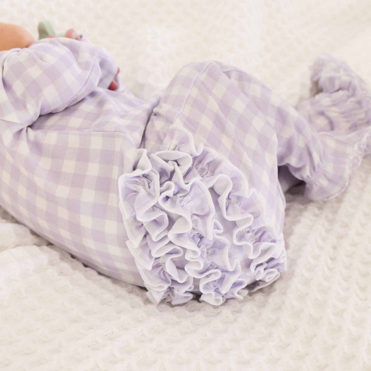 Peter Pan Collar Ruffle Zipper Footie | Lilac Gingham (Wholesale)