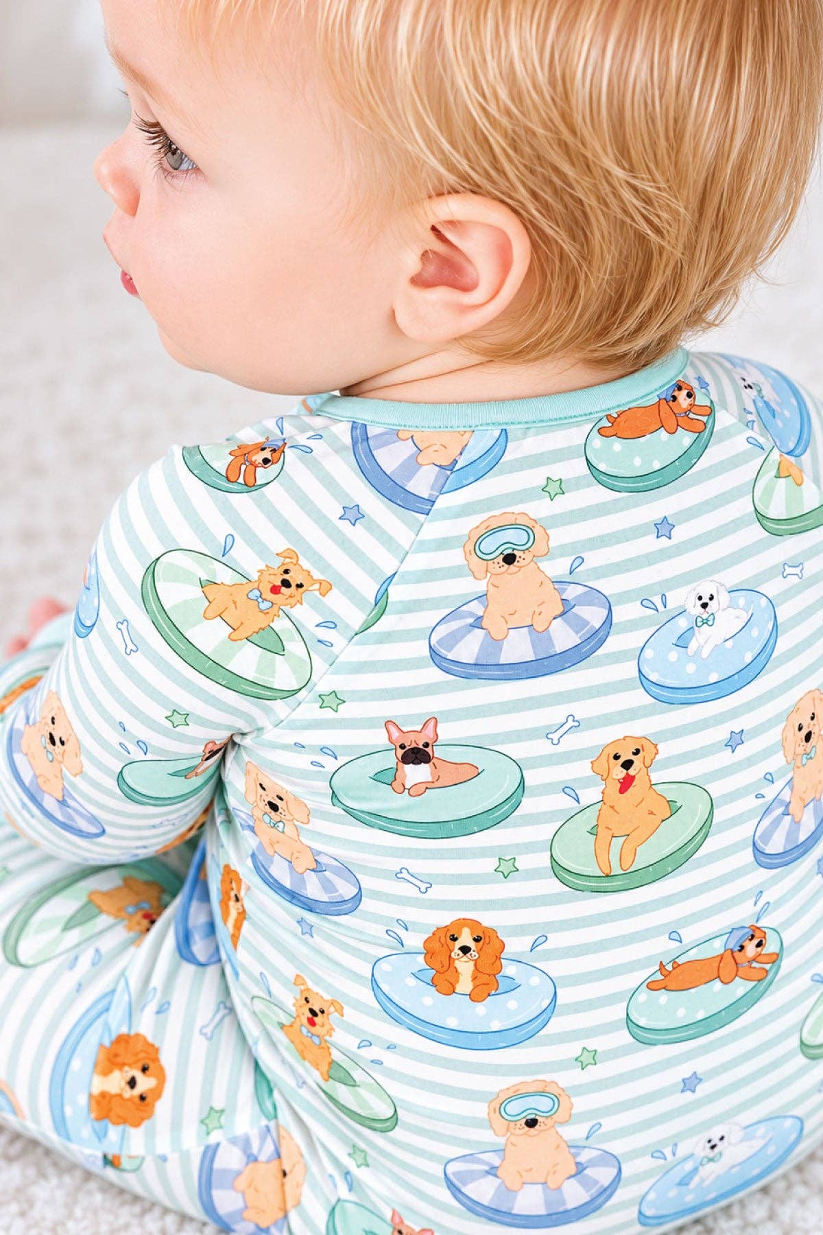 Convertible Zip Romper | Poolside Pups Blue