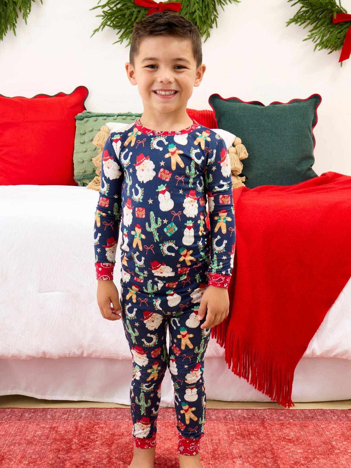 SoftSnooze™ Kids Bamboo Viscose Giddy Up Santa Western Christmas Long Sleeve Pajama Set