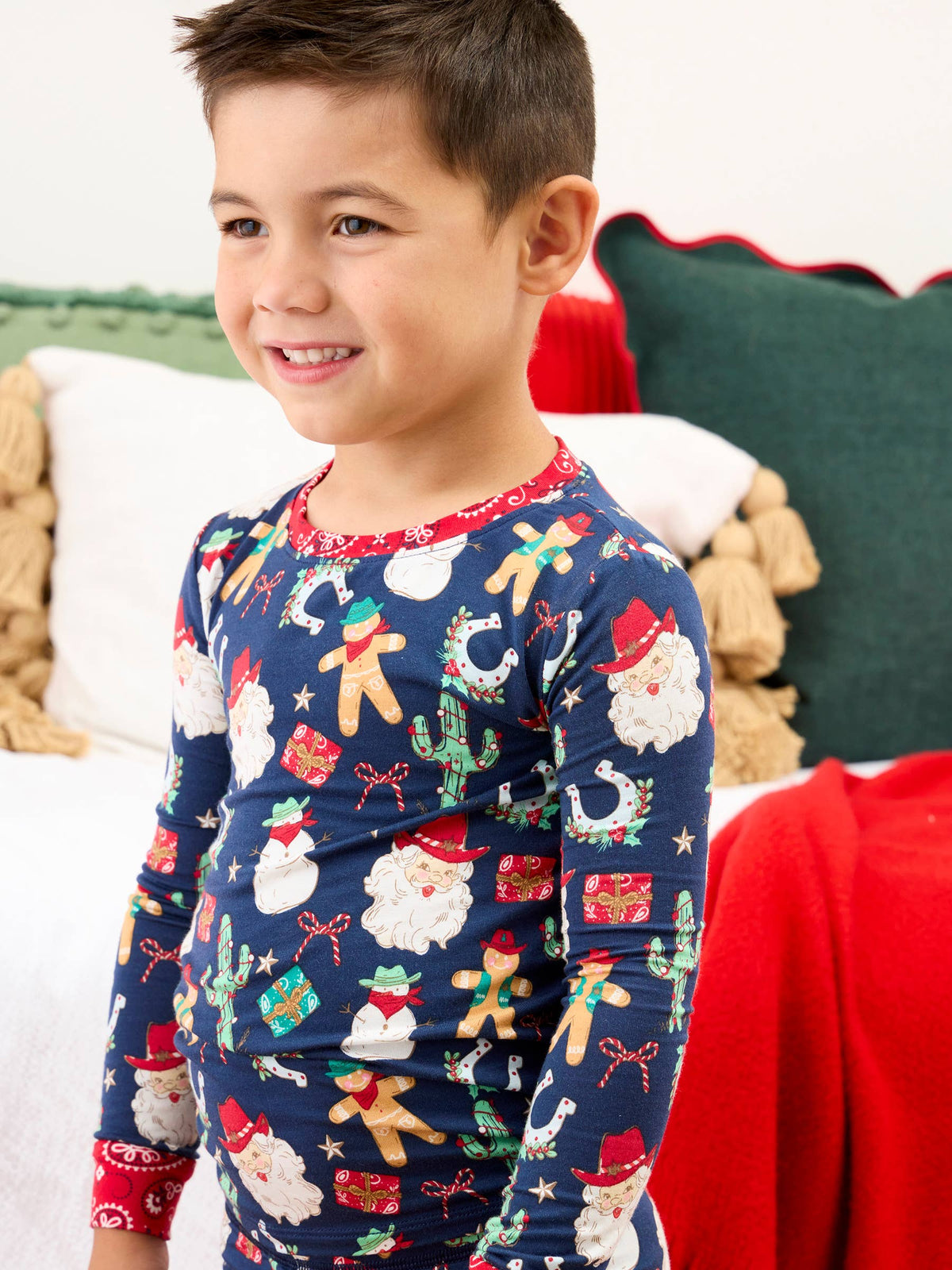 SoftSnooze™ Kids Bamboo Viscose Giddy Up Santa Western Christmas Long Sleeve Pajama Set