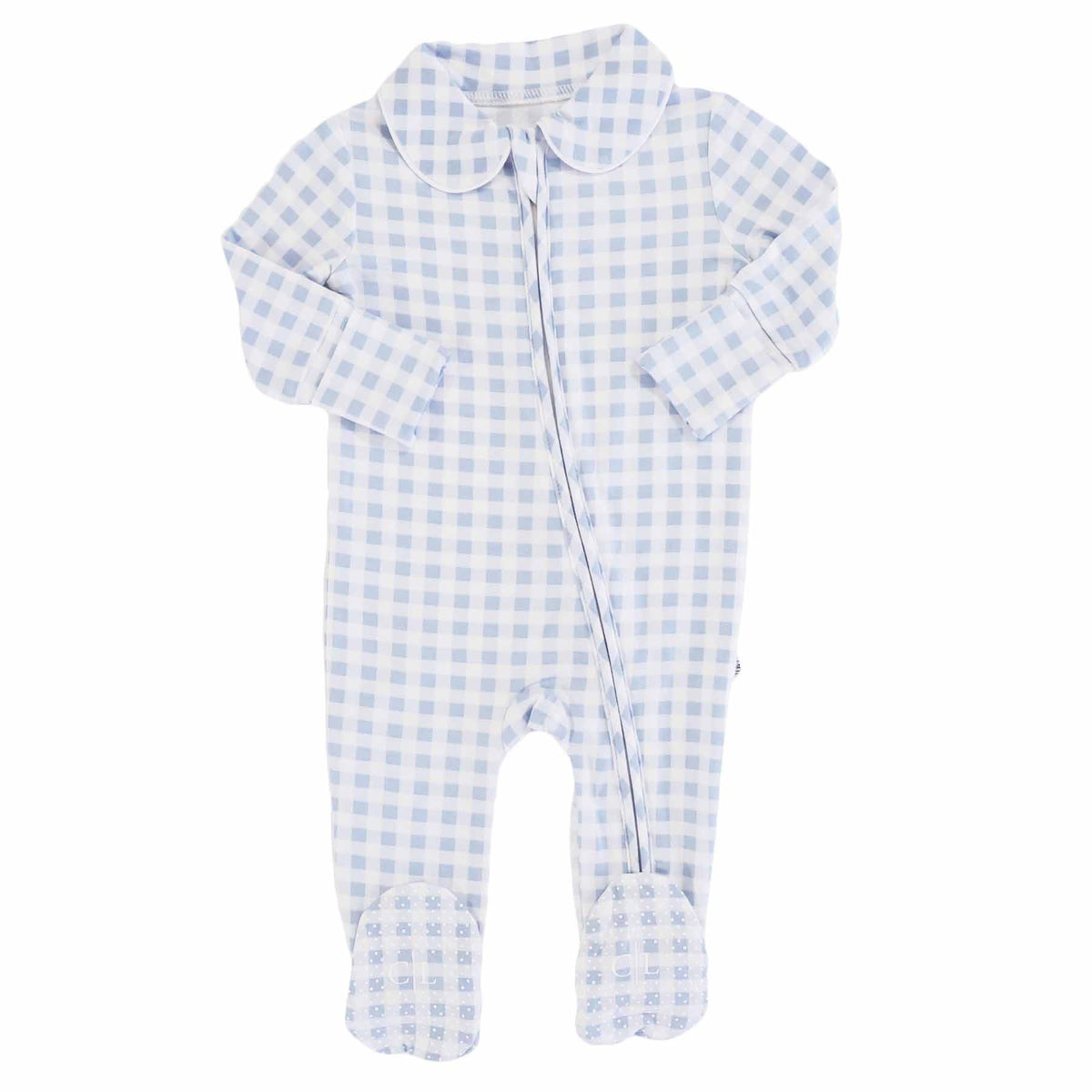 Peter Pan Collar Zipper Footie | Dusty Blue Gingham (Wholesale)