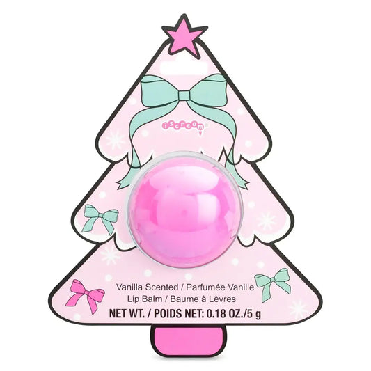 Pink lip balm in a tree-shaped container 